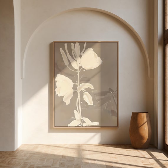 Neutral Botanical Abstract Floral Wall Art – Framed Canvas