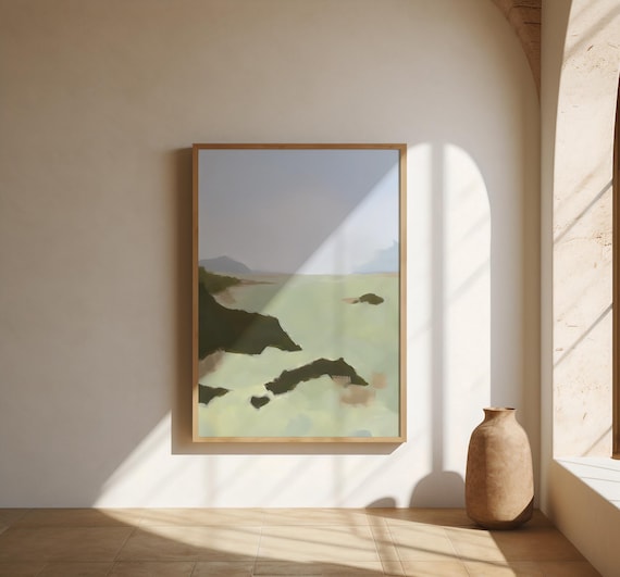 Coastal Landscape Print | Sage Green Misty Sea Wall Art (Fine Art Poster)