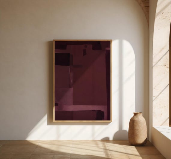 Tonal Burgundy Wall Art | Floating Block Abstract – Fine Art Poster Print