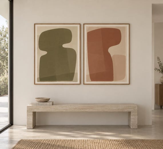 Olive Green & Terracotta Abstract Wall Art Set – Printable | Instant Download