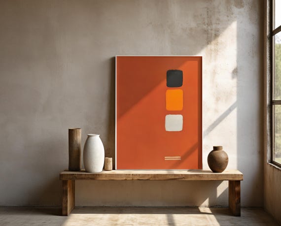 Burnt Orange Wall Art | Stacked Color Block Squares – Framed Poster | Ready to Hang