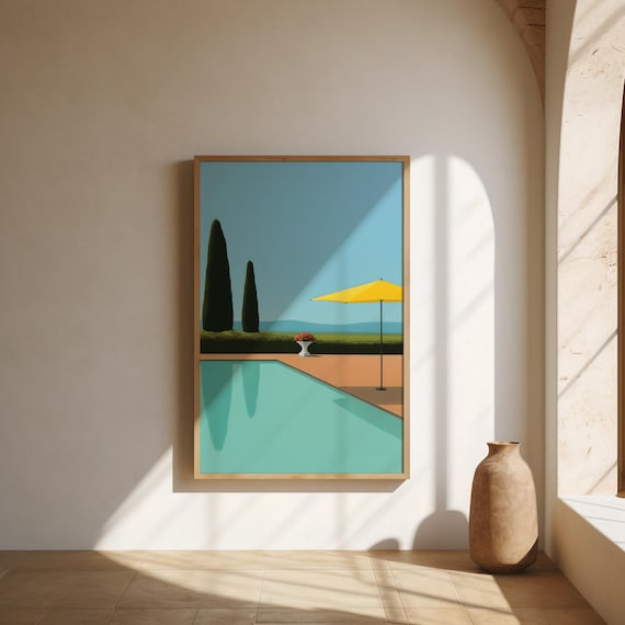 Mid-Century Modern Poolside Print: Minimalist Summer Wall Art
