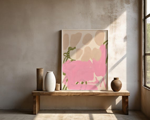 Blush Floral Wall Art | Bold Abstract Brushstrokes – Framed Poster | Ready to Hang