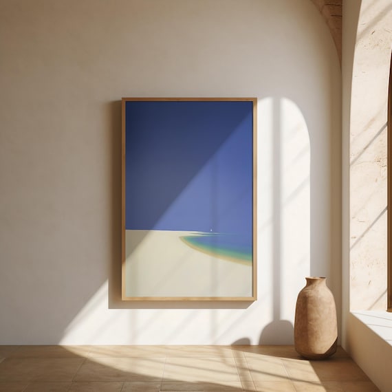 Minimalist Beach Physical Print on Giclée Poster, Tranquil Art for Modern Home Decor