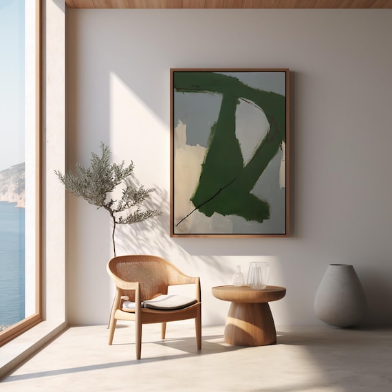 Abstract Green Brushstroke · Modern Framed Canvas