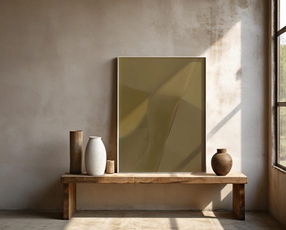 Olive Brown Abstract Wall Art | Warm Earth Minimal | Framed Poster