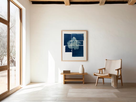 Blue Botanical Wall Art Print • Cyanotype Flower Poster • Modern Botanical Printable • Digital Download Artwork