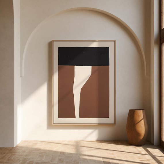 Fine Art Poster: Brown & Black Modern Abstract Shapes Print (Unframed)