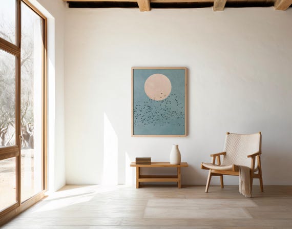 Minimalist Bird Silhouette Print: Japandi Muted Nature Art (Digital Download)