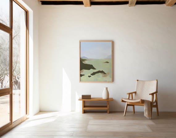 Coastal Landscape Print | Sage Green Misty Sea Wall Art (Digital Download)