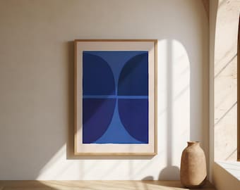 Póster de bellas artes / Arte mural abstracto minimalista en azul profundo