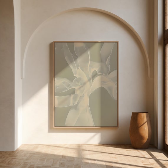 Soft Sage Organic Abstract Wall Art | Sculptural Neutral Forms – Framed Canvas Print