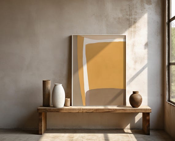Warm Yellow and Taupe Abstract Wall Art | Color Block – Framed Poster | Ready to Hang