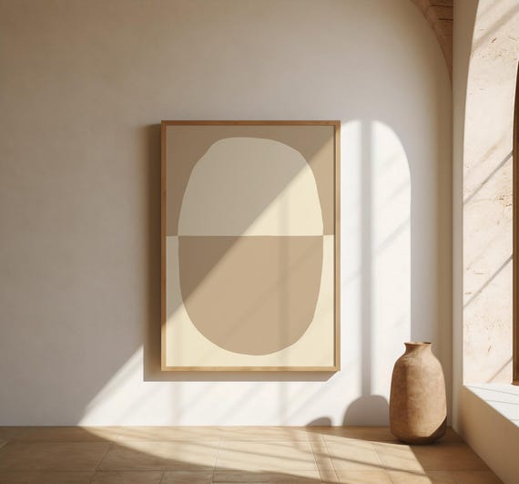 Taupe and Cream Oval Wall Art | Color Block Abstract – Fine Art Poster Print