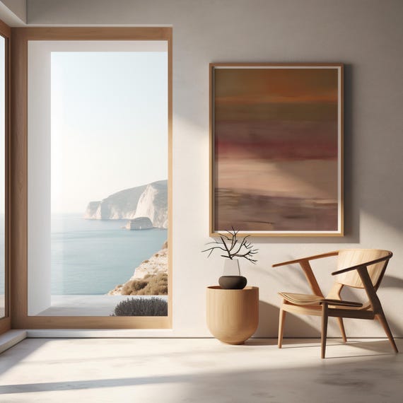 Fine Art Poster: Warm Abstract Sunset Art, Soft Earthy Landscape Wall Print (Unframed)