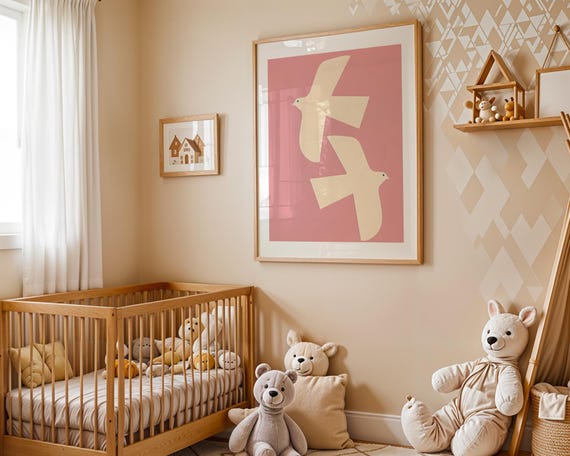 Pink Dove Art Print | Minimalist Bird Wall Decor | Peaceful Nursery Digital Download