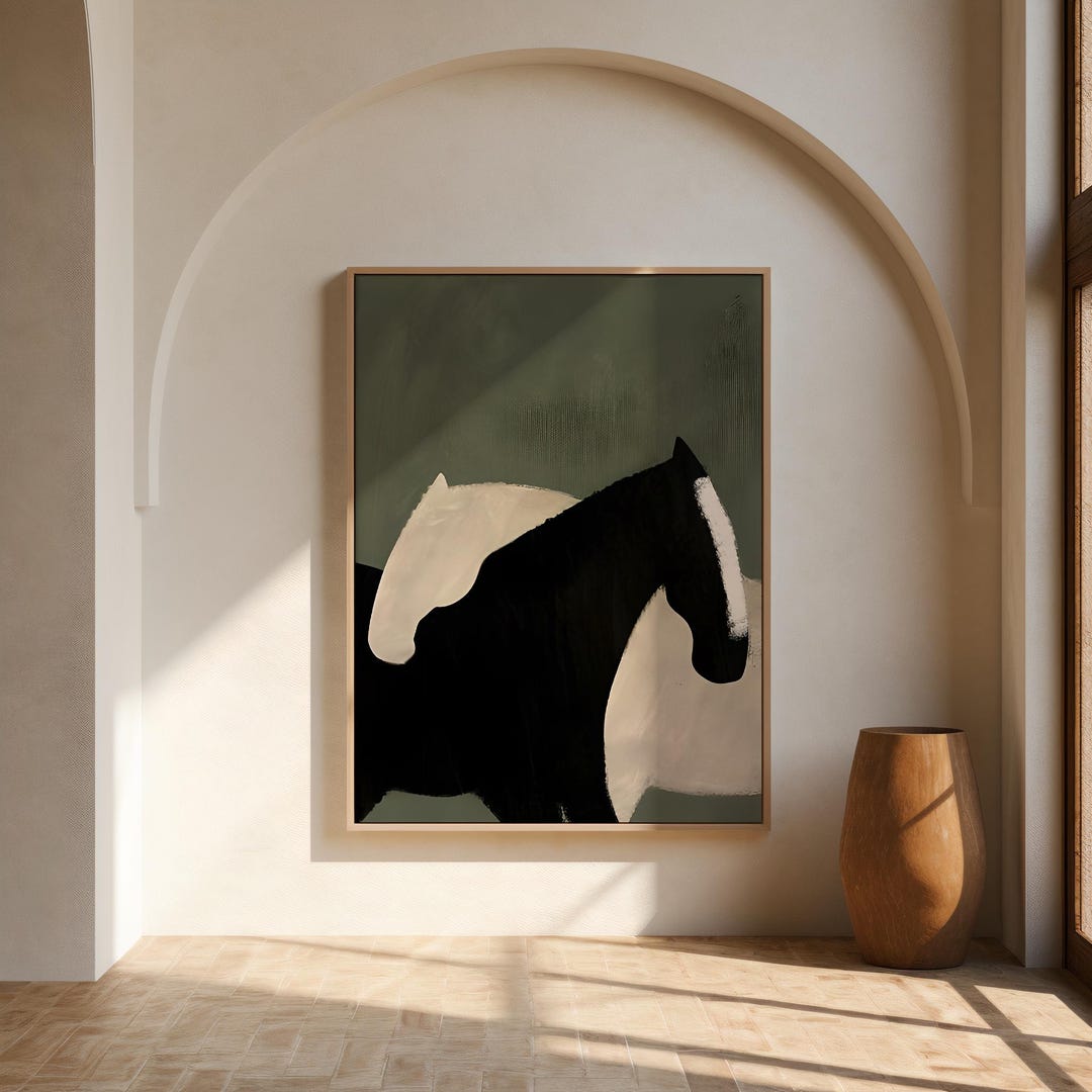 Minimalist Horse Painting: Black and White Equestrian Art (digital ...
