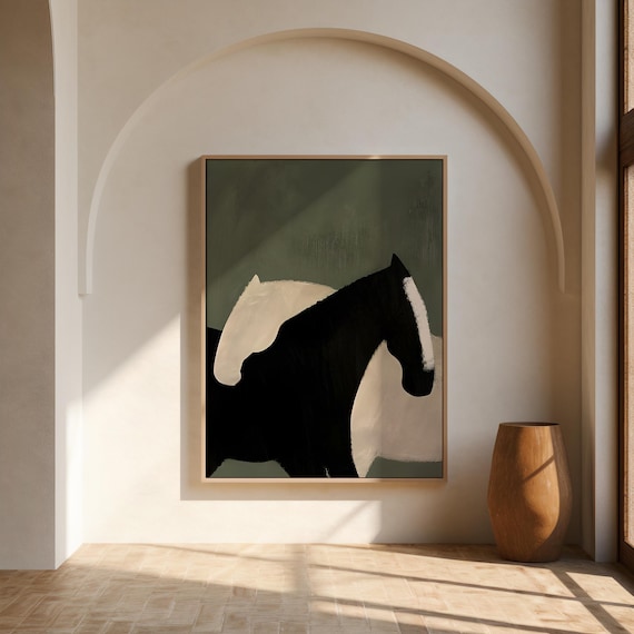 Minimalist Horse Painting: Black and White Equestrian Art (Digital Download)