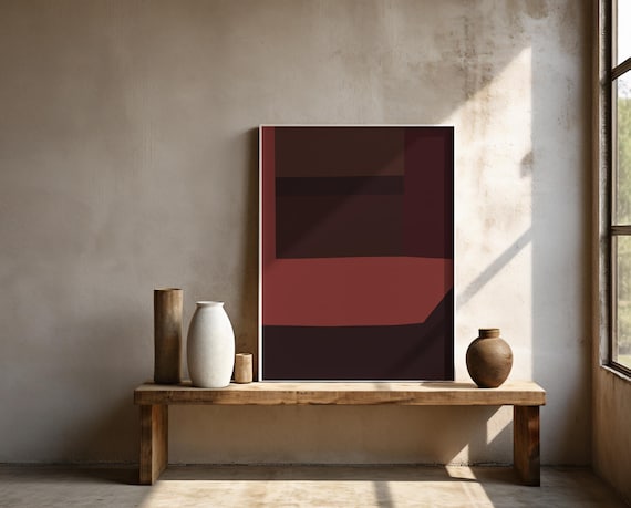 Burgundy and Brick Wall Art | Color Block Abstract – Framed Poster | Ready to Hang
