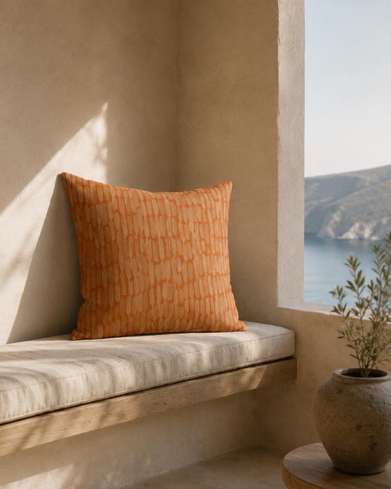 Orange Brushstroke Outdoor Pillow | Warm Mark Pattern – UV Resistant Patio Cushion