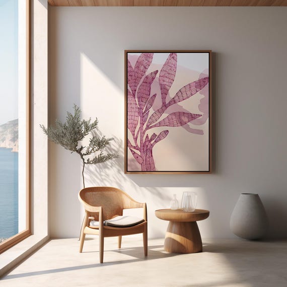 Minimalist Botanical Line Art · Blush Pink Framed Canvas
