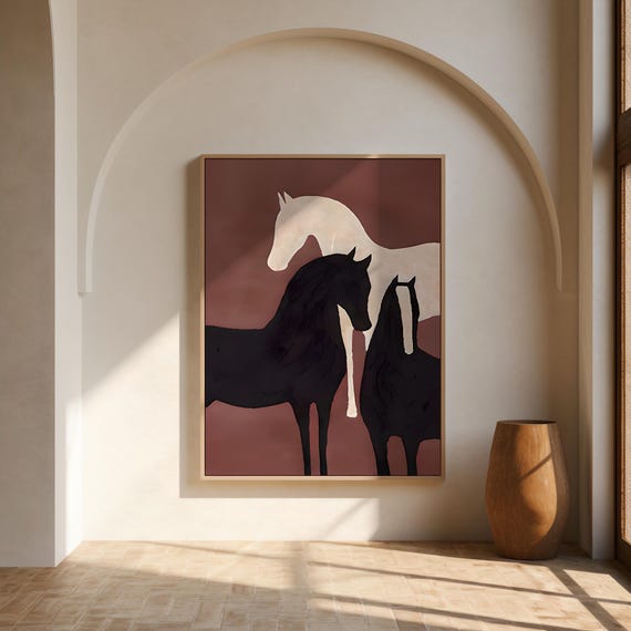 Minimalist Horse Art · Modern Equine Wall Art · Framed Canvas