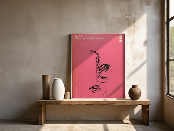 Pink Jazz Poster – Mid-Century Saxophone Silhouette Art Print (Unframed)
