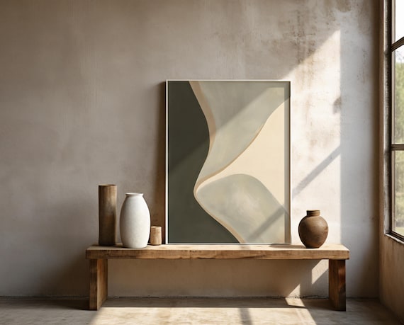 Dark Olive Wall Art | Curve Abstract – Framed Poster | Ready to Hang