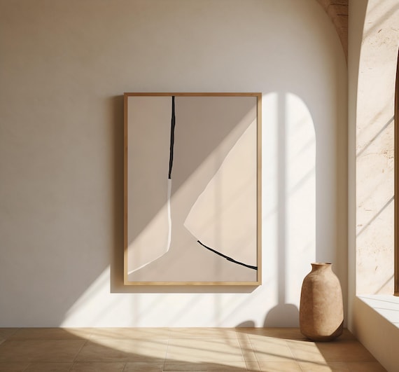 Neutral Beige Minimalist Line Abstract Wall Art – Fine Art Poster