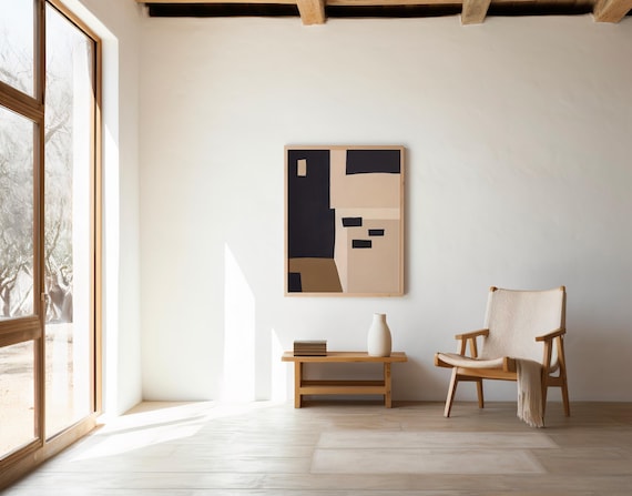 Neutral Black and Beige Abstract Minimalist Wall Art – Digital Download