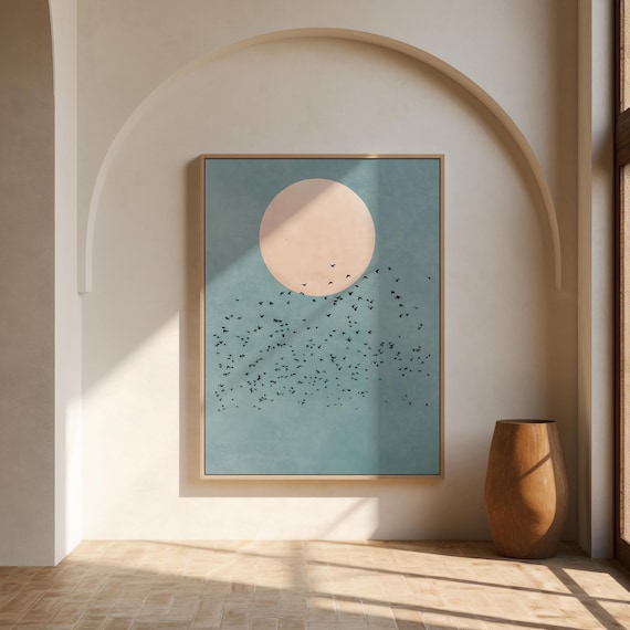 Minimalist Bird Silhouette Print: Japandi Muted Nature Art (Digital Download)