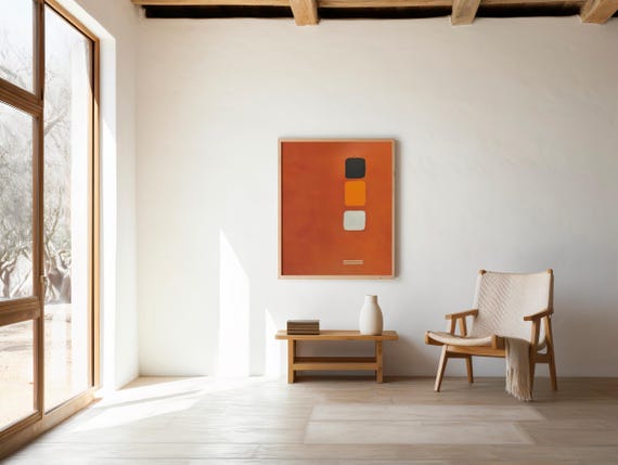 Framed Poster: Modern Abstract Orange Print · Geometric Mid-Century Wall Art