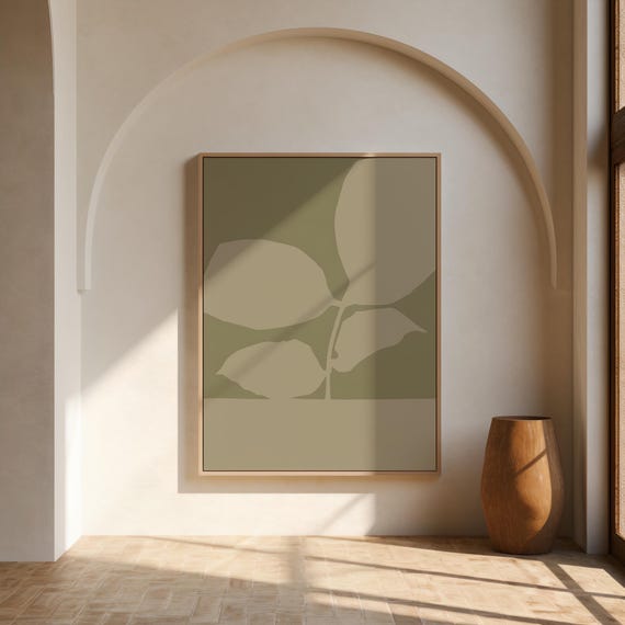 Olive Green Botanical Wall Art | Minimalist Leaf Silhouette – Canvas & Framed Canvas Print