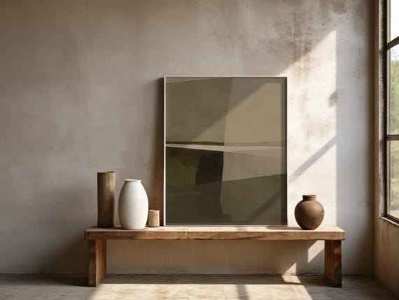 Framed Poster: Sage Green Abstract Landscape – Framed Wall Art Print