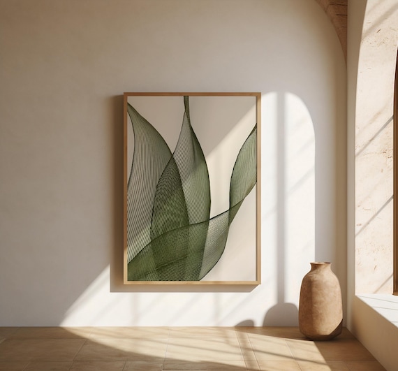 Green Abstract Art Print: Japandi Minimalist Wall Decor (Frame not included)