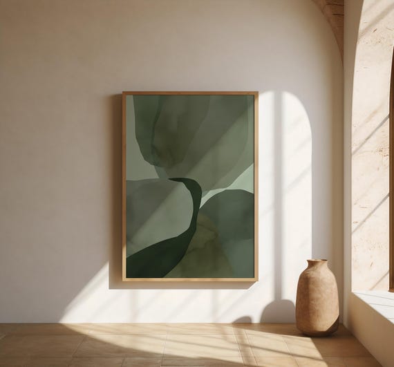 Sage Green Wall Art | Layered Abstract Forms – Fine Art Poster Print