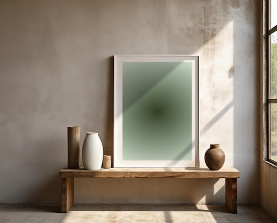 Gradient Sage Green Minimalist Abstract Wall Art – Framed Poster