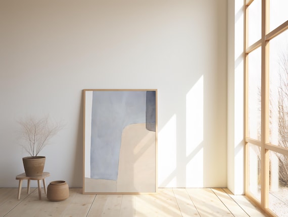 Framed Poster - Minimalist Blue Beige Abstract Wall Art