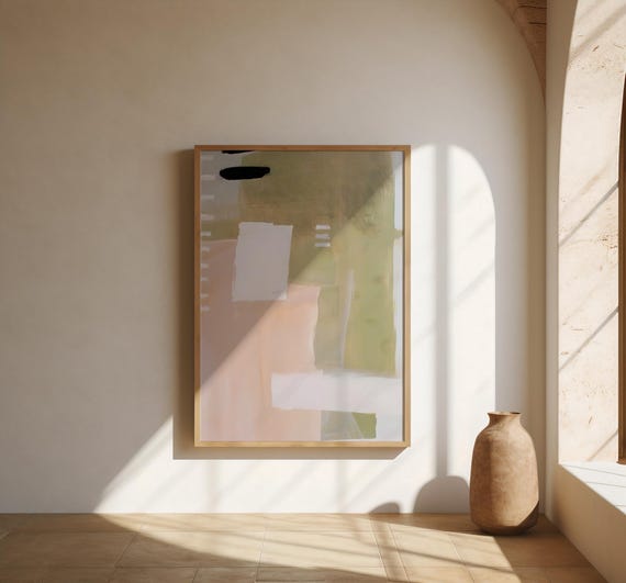 Abstract Neutral Wall Art – Soft Sage & Blush Minimalist Fine Art Poster