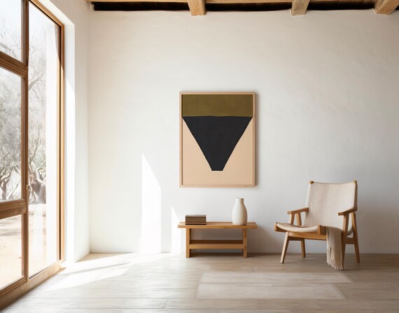 Neutral Geometric Abstract Art Print – Beige Black Minimalist Wall Art Digital Download