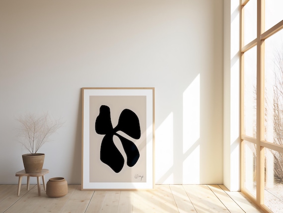 Elegant Minimalist Black & Beige Abstract Floral Printable Wall Art | Modern Digital Download