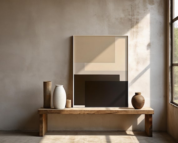 Neutral Beige & Brown Minimal Abstract Wall Art – Framed Poster