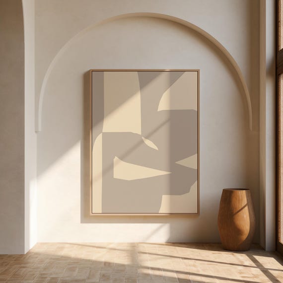 Cream and Greige Abstract Wall Art | Bold Geometric Shapes - Framed Canvas Print
