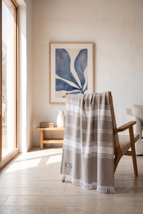 Personalized Monogram Turkish Towel | Embroidered Hammam Beach – Custom Bridesmaid Gift