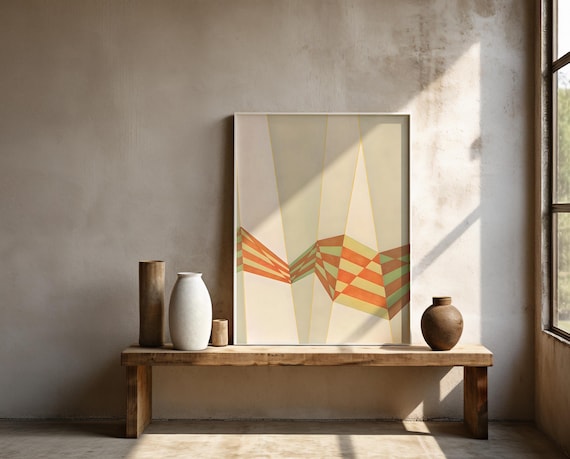 Sage Green & Orange Geometric Abstract Wall Art | Framed Poster