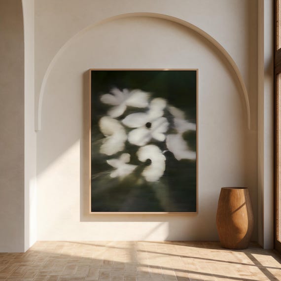Moody White Floral Wall Art | Dreamy Botanical Print | Framed Canvas