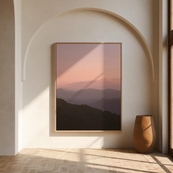 Pastel Mountain Landscape Print | Minimal Nature Wall Art | Soft Pink Sunset Mountains | Digital Download