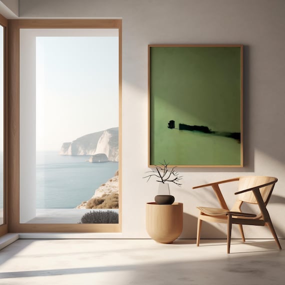 Minimal Green Abstract Landscape Print — Modern Textured Wall Art Digital Download