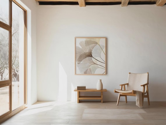 Minimalist Ginkgo Line Art · Neutral Botanical Framed Poster