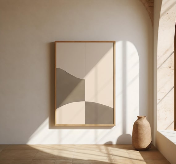 Minimal Taupe Abstract Curves on Cream | Digital Download